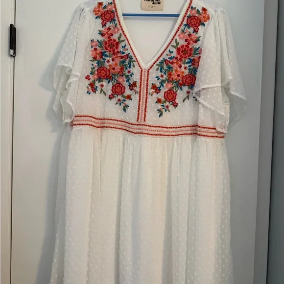 Savanna Jane White Dress with Red Floral Embroidery - Picture 1 of 3